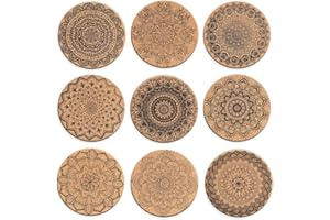 Soleebee 9 pcs Rond Boisson Dessous sous-Verres en Liège, Réutilisable Tapis de Tasse Retro Peinture Design Coussin pour la Maison, Le Bureau, Le Bar et Le Restaurant - 10 x 0,5 cm