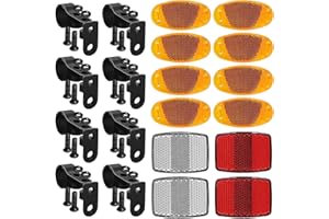 KYSUN 12 Pcs Bicycle Reflector Set, Red White Bike Reflectors Front and Back, Yellow Bicycle Wheel Spoke Reflectors Bracket, for Bicycles, Cat's Eye Reflectors, Suitable For Night Cycling