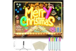 Audasi LED Notiztafel mit Farben 30x20cm Nachrichtentafel mit LED Leuchten Notiztafel Abwischbar Drawing light Acryl Notizblock mit Verstellbarem Ständer und 7 Stiften Reinigungstuch