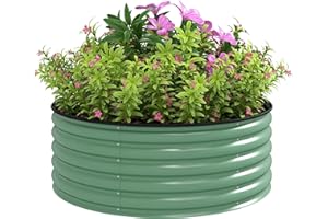 Outsunny Galvanised Raised Garden Bed with Safety Edging, Outdoor Raised Planter Box with Gloves and Open Bottom, Metal Raised Bed for Flowers, Vegetables and Herbs, 120 x 120 x 43cm, Light Green