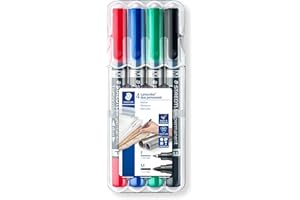 Staedtler Lumocolor 348, Feutres indélébiles à double pointe, Pointe moyenne de 1.5 mm et pointe fine de 0.6 mm, Étui chevalet avec 4 couleurs assorties, 348 WP4