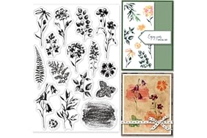 GLOBLELAND Pianta Silhouette Timbri Trasparenti per Fai Da Te Scrapbooking Foglie Fiori Silhouette Sigilli In Silicone Trasparenti per Timbri per Realizzazione di Biglietti Album Fotografico Diario