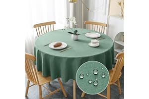 AooHome Tischdecke Rund Φ180cm, Grün Leinen-Optik Tischdecken Abwaschbar Tischtuch aus Polyester Wasserabweisend mit Lotuseffekt, Dauerhaft Kratzfest für Wohnzimmer, Esszimmer, Balkon, Garten