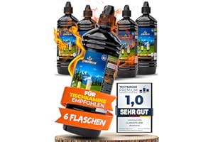 ‎GLANZFEUER Glanzfeuer Bioethanol für Tischkamin - 6x1 Liter - Für Tischkamin Indoor & Outdoor - Premium Bio Ethanol Made in EU - 100% Rauch- und Rußfreies Ethanol für Tischfeuer - Kamin Feuerstelle