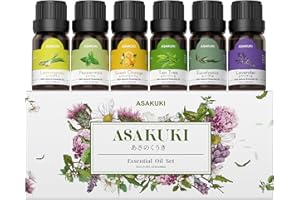 ASAKUKI Essential Oils for Diffusers for Home, Top6 Essential Oil Aromatherapy Gift Set 6 * 10 ml- Lavender, Eucalyptus, Lemongrass, Tea Tree, Sweet Orange, Peppermint