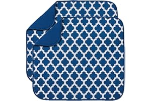 BW&HM Microfibre Dish Drying Mats for Kitchen Super Absorbent Dish Drainer Mat for Kitchen Countertop Tabletop 40cm x 46 cm 2 Pack Blue Trellis