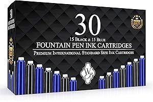 Wordsworth & Black Cartucce penna inchiostro - Nero e blu - Dimensioni standard internazionali - Lunghezza circa 5,2 cm - Diametro base circa 0,6 cm - Usa e getta, confezione da 30