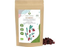 IDDA Herbal Organiczna żurawina suszona (500 g) cała żurawina z uprawy ekologicznej lekko słodzona sokiem owocowym 100% naturalne i czyste gotowe do przekąski owocowej wegańskie wegańskie