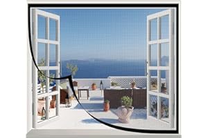 VOLLENC Moustiquaire Transparente pour Fenêtre, Moustiquaire Fenetre Auto-Collante, Moustiquaire avec Rubans Adhésifs sans Percage,80x165cm noir-A