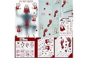 KOCOVIMI Halloween Handprint Footprint Stickers with Tattoo Stickers, Larger Size Bloody Handprint Stickers Scary Halloween Decorations Create The Horrible Scene in Your Halloween Party