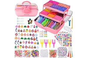 MOMO'S DEN 17000+ Loom Bands Kit – 32 Vibrant Colors with Stickers, Loom Board, Alphabet Beads, S Hooks & Keychains – DIY Friendship Bracelet Craft Set, Easter, Christmas & Birthday Gift with Storage Box