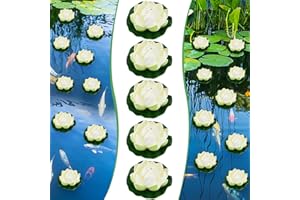 EMAGEREN 5 flores de loto flotantes artificiales de 10 cm, nenúfares artificiales blancos, flores artificiales flotantes de espuma EVA para decoración de acuario, terraza, jardín, piscina, estanque