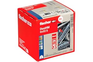 fischer Tacos DuoHM 6 x 55 S TX para cavidades con tornillo métrico panhead y accionamiento TX para fijar soportes de TV, lámparas, estantes de pared, etc., en materiales de construcción de paneles,