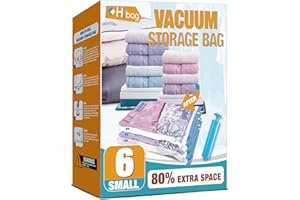 HIBAG Vacuum Storage Bags Space Saver Bags, Pack Of 6, With Hand Pump (6 Small)