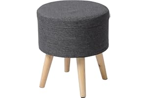 eSituro Ottoman Storage Round Chest Padded Footstool Linen Pouffe Chair Dark Grey Bed End Bench Shoe Bench Children Toy Box Stool Milking Stool