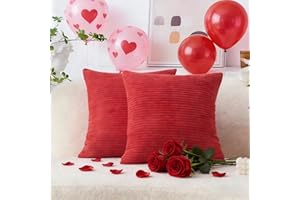 Home Brilliant Decorative Red Cushion Covers Plush Throw Pillow Covers Striped Velvet Corduroy Valentines Cushion Cover, Pack of 2(Red, 45 x 45 cm, 18 inch)