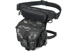 BITUOR Beintasche Motorrad, Militär Beinbeutel, Wasserabweisende Motorrad Tasche Bein, Molle System Hüfttasche für Herren Damen, Drop Leg Bag zum Radfahren Wandern Klettern Camping, Schwarz-Tarnung