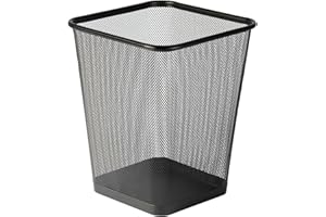 MantraRaj 10L Square Mesh Wastebasket Trash Can Lightweight And Sturdy Pack Of 1 Metal Waste Paper Bin Garbage Rubbish Bin for Bathrooms, Kitchens, Home Offices, Living Room, Dorm Rooms Black (1)