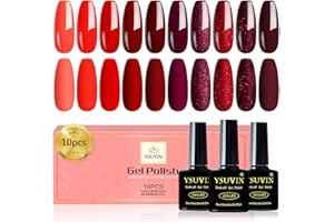 YUESHOP YSUVIN Vernis Semi Permanent Rouge, 10 Couleurs Rouge Foncé Romantique Valentine Série Paillettes Brillant Rouge Vernis À Ongles Soak Off UV Nail Art Salon, Noël La Saint-Valentin Cadeaux