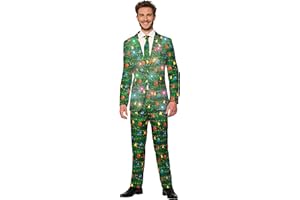 Suitmeister Light-Up Christmas Suits for Men in Different Prints – Ugly Xmas Sweater Costumes Include Jacket Pants & Tie
