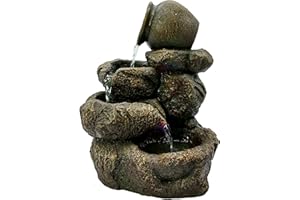 ‎ZEN ARÔME Zen'Light Innenbrunnen Naturkaskade Jarstone Rockeffekt Buntes Licht, Geschenkidee, bewegliche Innenausstattung, entspannter Zen-Tischbrunnen, Lucky Object Objekt, H 31cm-Nivello, Kastanie, Large