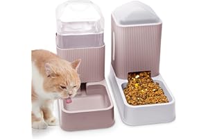 XINGCHENG-SPORT Automatic Cat Feeders Automatic Dog Feeder with Dog Water Bowl Dispenser 2 Pack Cat Feeder and Cat Water Dispenser in Set 1 Gallon for Small Medium Dog Puppy Kitten (pink)