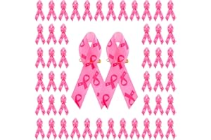 CRAFFANCY Nastro Rosa con Motivo a Motivi, 100 Spille per sensibilizzare Il Cancro al Seno, Spilla a Nastro Rosa con Spille di Sicurezza per Forniture di Eventi per Feste