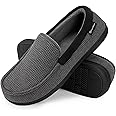 EverFoams Men's Comfort Memory Foam Moccasin Slippers Breathable Terry Cloth House Shoes with Anti-Skid Rubber Sole