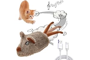 Suhaco Cat Toys for Indoor Cats Adult Automatic Moving Interactive Turbo Tail Squeaky Mouse Kitten Toy(Brown)