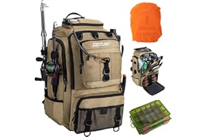 Goture Angelrucksack mit 2 Köderbox Angeln & Kühltasche, 40-Liter Angelzubehör-Rucksack mit Zwei Rutenhaltern, 900D Oxford-Gewebe Wasserabweisende Angelgerätetasche mit verstellbarem Fach