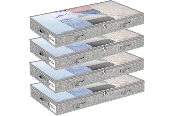 Förvaringslåda för undersäng 4 stycken undersängbord och klart lock, 10 cm hög klädförvaring & organisering av hållbart material, utan fast struktur, 4 handtag och 2 blixtlås, vikbar