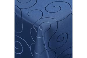 ‎DECOHOMETEXTIL Kringel/Circle Tafeldecke Form, Größe & Farbe wählbar- Eckig 110 x 110 cm - Dunkelblau Damast Tischdecke