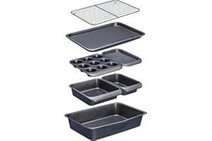 MasterClass Smart Space Stacking PTFE, PFOA and BPA Free Non-Stick Bakeware Set, 7 Piece Baking Trays, Gift Boxed, Grey