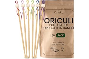 ORINKO - x6 Oriculi Riutilizzabile di Bambù per la Pulizia dell'Orecchio - Sostituto Ecologico dei Cotton Fioc - Pulitore Orecchie Ecologico - Rimozione del Cerumen