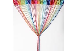 DRIFLO String Curtain Panel,Glitter Door Wall Window Doorways Panel Fly Screen Fringe Room Divider Blinds,Decorative Tassel Ribbon Strip Silver Screen for Living room,Bedroom,Party Events (Multicolor)