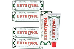 ‎EUTHYMOL RHEJO Zestaw pasty do zębów Oerich z oryginalną pastą do zębów 75 ml x 4, bez fluoru, przeciwpłytkowy, antybakteryjny, ochrona przed próchnicą, świeżą miętą sodową, codzienna pielęgnacja zębów
