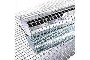 YOUNG WOLF 3600 piastrelle a specchio per mosaico quadrate, glitterate, in vetro, con retro autoadesivo, decorazioni natalizie fai da te e artigianato (argento, 5 x 5 mm x 6 fogli)