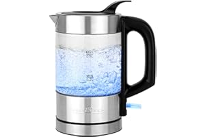 ‎PROFI COOK ProfiCook® Wasserkocher Edelstahl | 0,5 Liter | blau beleuchtet | BPA frei | Wasserkocher klein | 1100W | Reisewasserkocher | Glas-/ Edelstahlgehäuse | Kettle | Mini Wasserkocher | PC WKS 1228 G