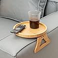 BeFunky Side Tables Natural Bamboo Sofa Armrest Clip-On Tray, Ideal for Remote/Drinks/Phone (Round Shape)