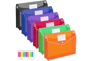 CHEPULA A4 Plastic Wallet Folders with Popper -Document Pockets with Button A4 Plastic Envelope Wallets Files A4 for School Office Home - Pack of 6