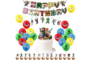 ZSYIULIA Minecraft Birthday Party Decorations for Boys - Complete Kids Party Kit with Hanging Banner, Swirls, Balloons & Cake Toppers | Minecraft Themed Supplies for Boys' Birthday Celebrations
