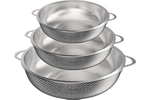 Zawaer Colador de Cocina 3pcs Acero Inoxidable Con Asa - Juego Grande Microperforado para Drenar Pasta, Verduras, Frutas y Arroz - Apto para Lavavajillas, Diámetro 20/23/29 cm