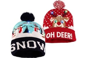 JOKBEN 2PCS LED Christmas Hats, LED Light Up Christmas Hat, Light Up Knitted Santa Hat, Light Up Xmas Hat - New Year Party Hats for Kids, Adults, Red, M