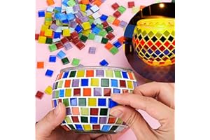 Jovicos Glass Mosaic Tiles Candle Holder Kit, Creativity DIY Mosaic Glass Kits for Kids & Adults, Square Mosaic Stones Glass Tealight Candle Holder for Home Lighting Decor, Handmade Artwork Kids Gifts