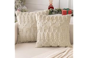 MIULEE Weihnachten Kissenbezug Weihnachtstag 2er Set Kurz Wolle und Samt Kissenbezüge Deko Luxuriöses Winter Zierkissenbezug für Sofa Schlafzimmer Wohnzimmer, Elch-Muster, Beige, 45x45cm