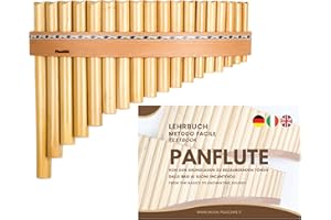 PLASCHKE INSTRUMENTS Flûte de Pan Plaschke avec ceinture en bois, fait à la main avec livre d’instructions, 18 tubes-Sol