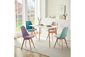 LafeuR Essgruppen Esstisch mit 4 Stühlen, 4er Set Esszimmerstühle und Rechteckig Küchentisch Esszimmergruppe für Wohnzimmer Küche Büro(Weiß Tisch + Mintgrün&Türkis&Rauchrosa&Lila Stuhl)