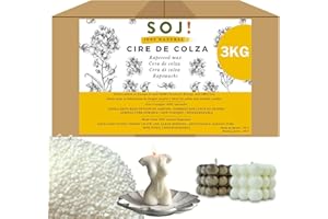 SOJ Cire de Colza sans OGM pour la fabrication de bougies moulées, cire à bougie (3KG)