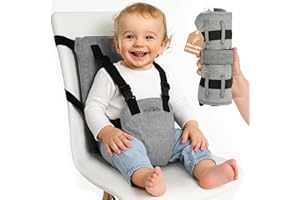 Mineto Chaise Nomade Bebe Portable Ultra-Légère, Harnais Sécurisé 3 Points, Rehausseur chaise enfant de voyage Facile à Transporter, Siege Bebe Assis de 6 Mois à 3 Ans, Lavable et Universel Gris