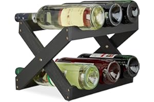 ‎RELAXDAYS Relaxdays Regał na wino bambusowy, X Shape, 6 butelek, zajmuje mało miejsca, mały, składany regał na butelki, wys. x szer. x gł.: 22 x 36 x 20 cm, czarny, 1 sztuka